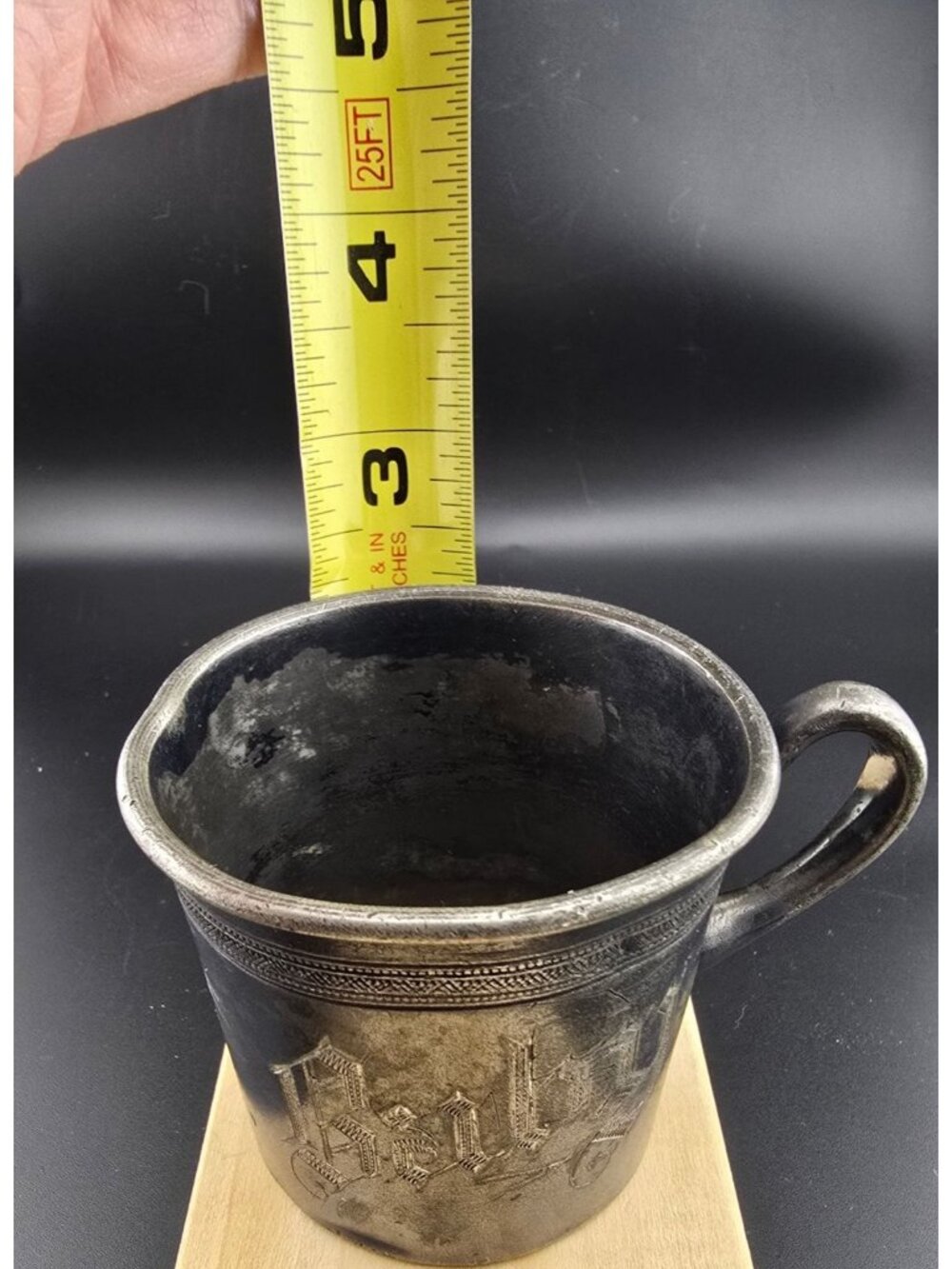 Antique Rockford Silverplate Co. Baby Cup Ornate Gothic Engraving Patina - Picture 13 of 15